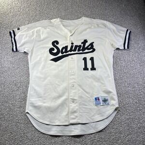 Game Worn 99/2000 Vintage St. Paul Saints Jersey Mens 46 White Russell 11 Bustos